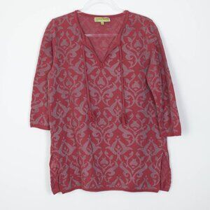 Sigrid‎ Olsen Womens Tunic Sweater Tassels Metallic Size Large 3/4 Sleeve Boho